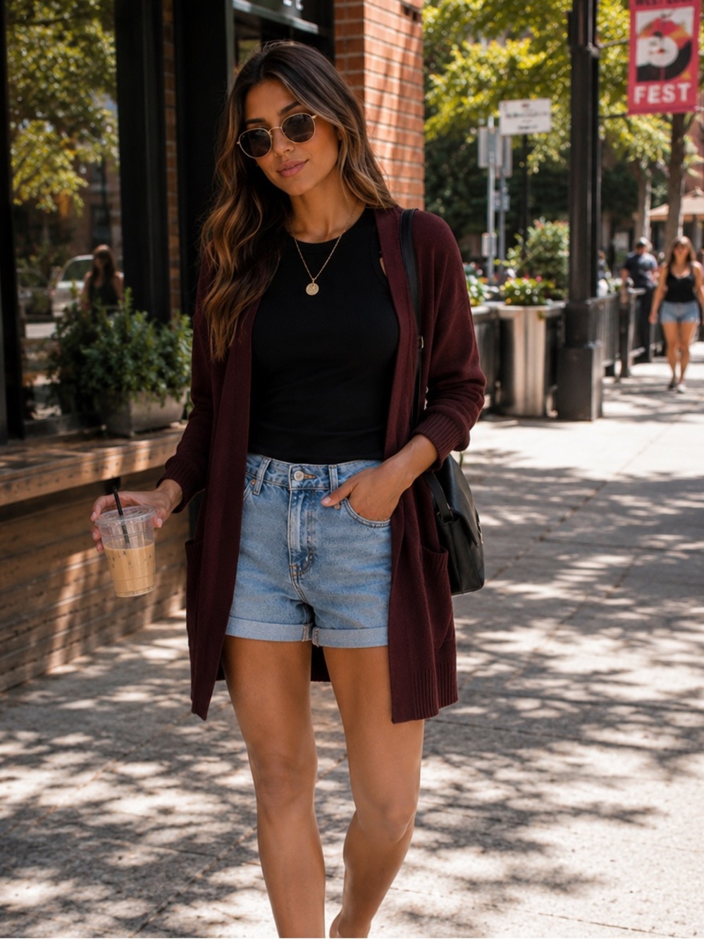 Burgundy Open Front Cardigan